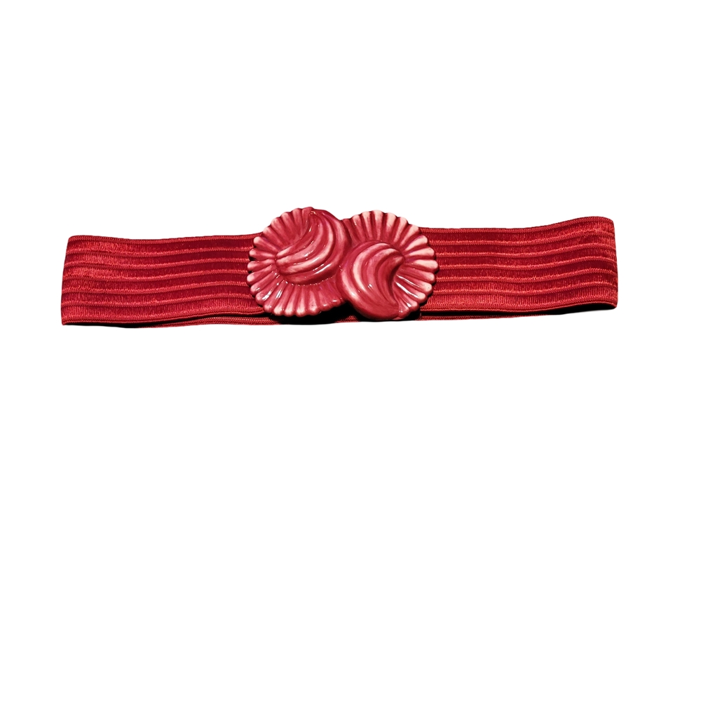 Red Elastic Belt with Decorative Buckle